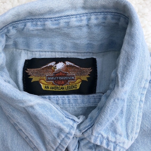Vintage Harley Davidson Chambray Denim Button Up Long Sleeve Shirt - Picture 3 of 5